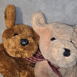 Two Ty Classic Plush Brown‎ Beige Puppy Dog Stuffed Animal With Scarf